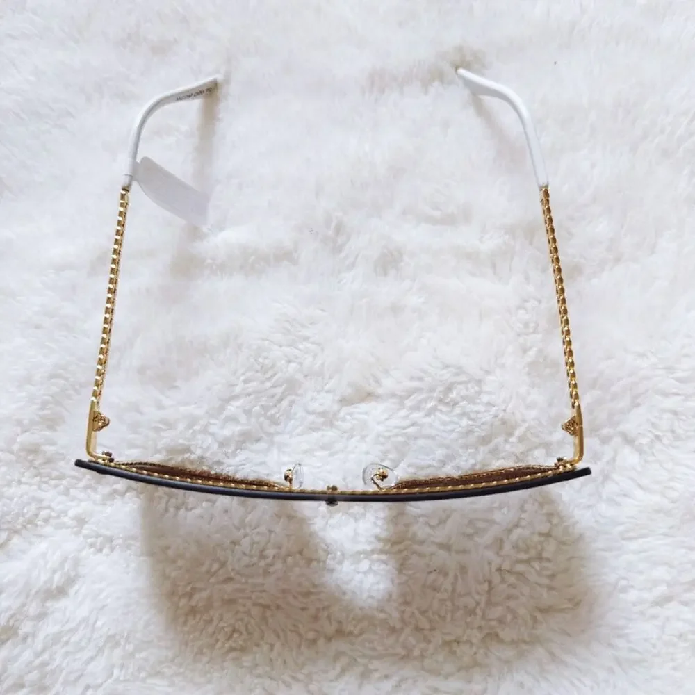 Christine Black Two Tone White Chain Oversized Shield Sunglasses